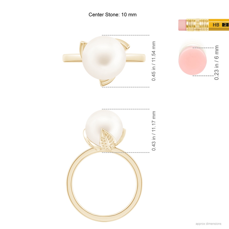 10mm AA Trillium Freshwater Pearl Solitaire Ring in Yellow Gold ruler