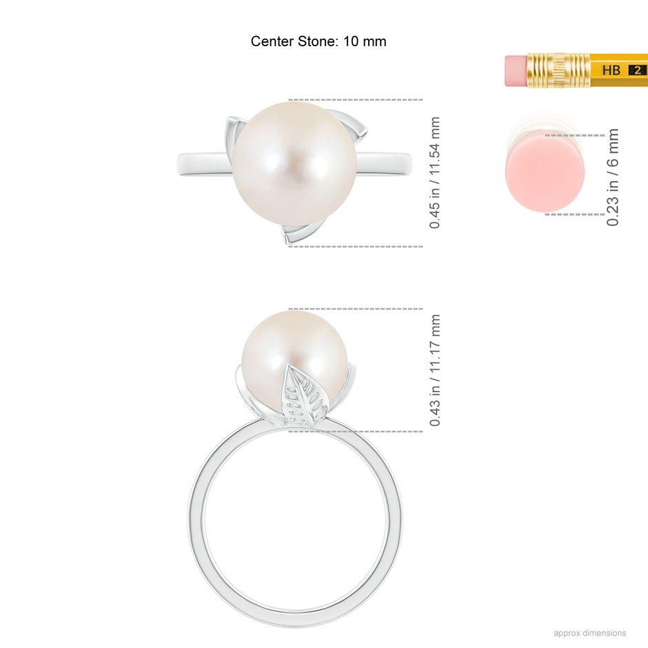 10mm AAAA Trillium Freshwater Pearl Solitaire Ring in White Gold ruler
