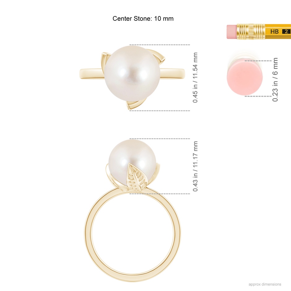 10mm AAAA Trillium Freshwater Pearl Solitaire Ring in Yellow Gold ruler
