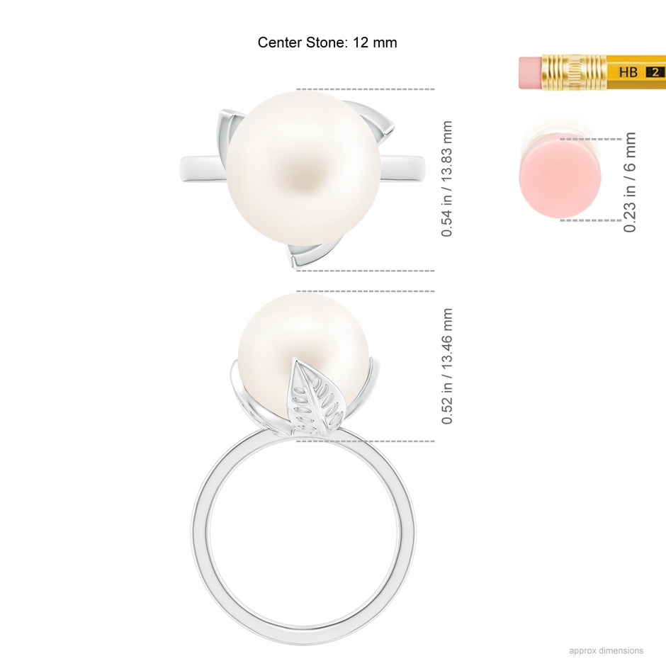 12mm AA Trillium Freshwater Pearl Solitaire Ring in White Gold ruler