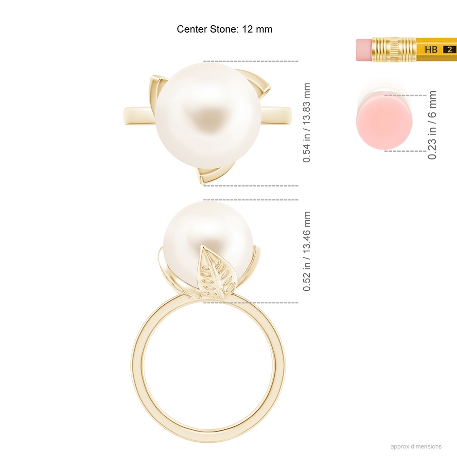 12mm AAA Trillium Freshwater Pearl Solitaire Ring in Yellow Gold ruler