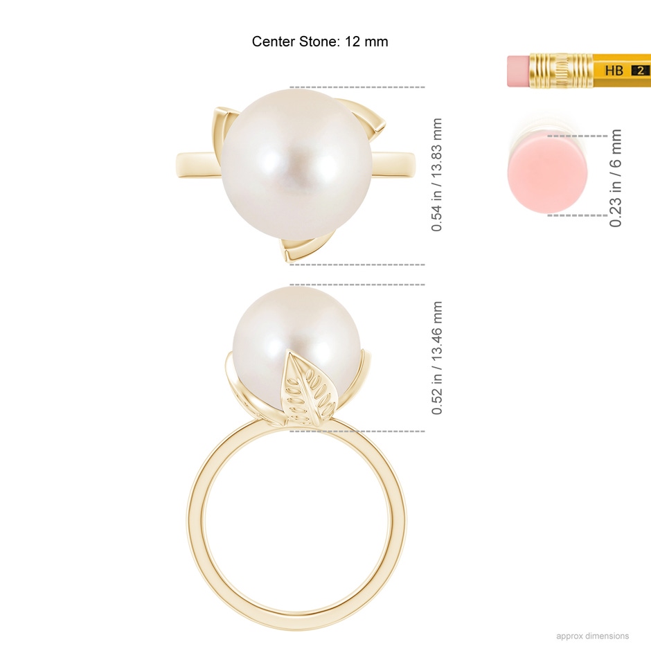 12mm AAAA Trillium Freshwater Pearl Solitaire Ring in Yellow Gold ruler