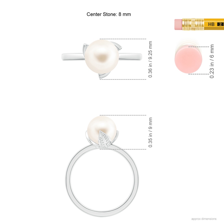 8mm AAA Trillium Freshwater Pearl Solitaire Ring in White Gold ruler