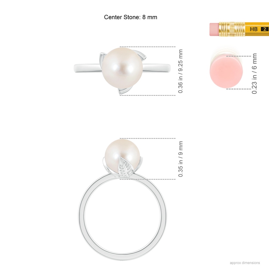 8mm AAAA Trillium Freshwater Pearl Solitaire Ring in White Gold ruler
