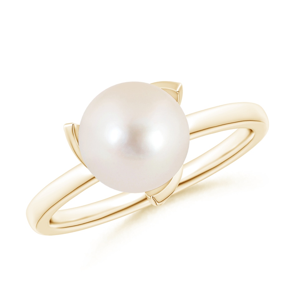 8mm AAAA Trillium Freshwater Pearl Solitaire Ring in Yellow Gold 