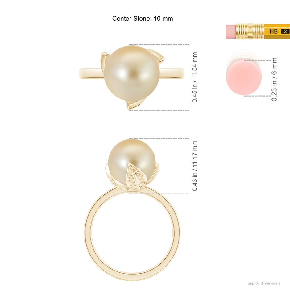 10mm AAA Trillium Golden South Sea Pearl Solitaire Ring in Yellow Gold ruler