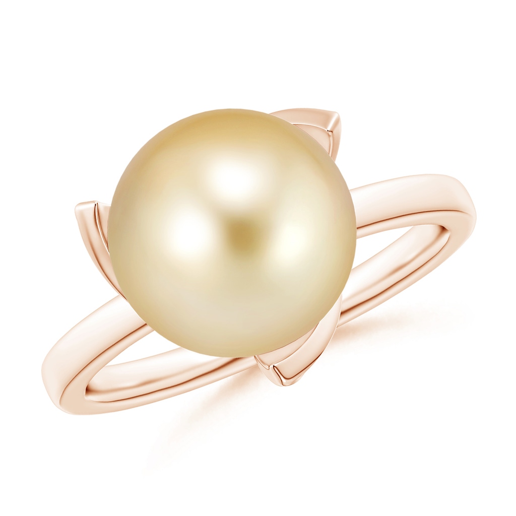 10mm AAAA Trillium Golden South Sea Pearl Solitaire Ring in Rose Gold