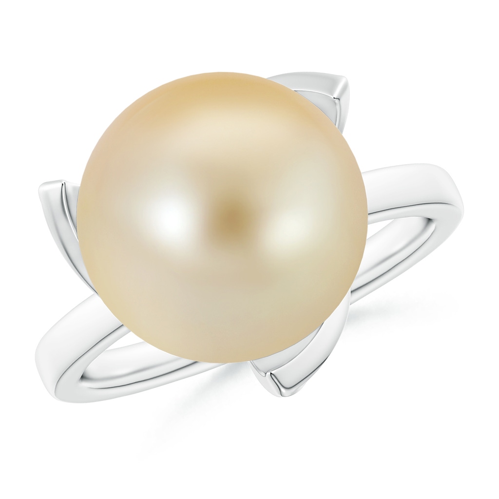 12mm AAA Trillium Golden South Sea Pearl Solitaire Ring in White Gold