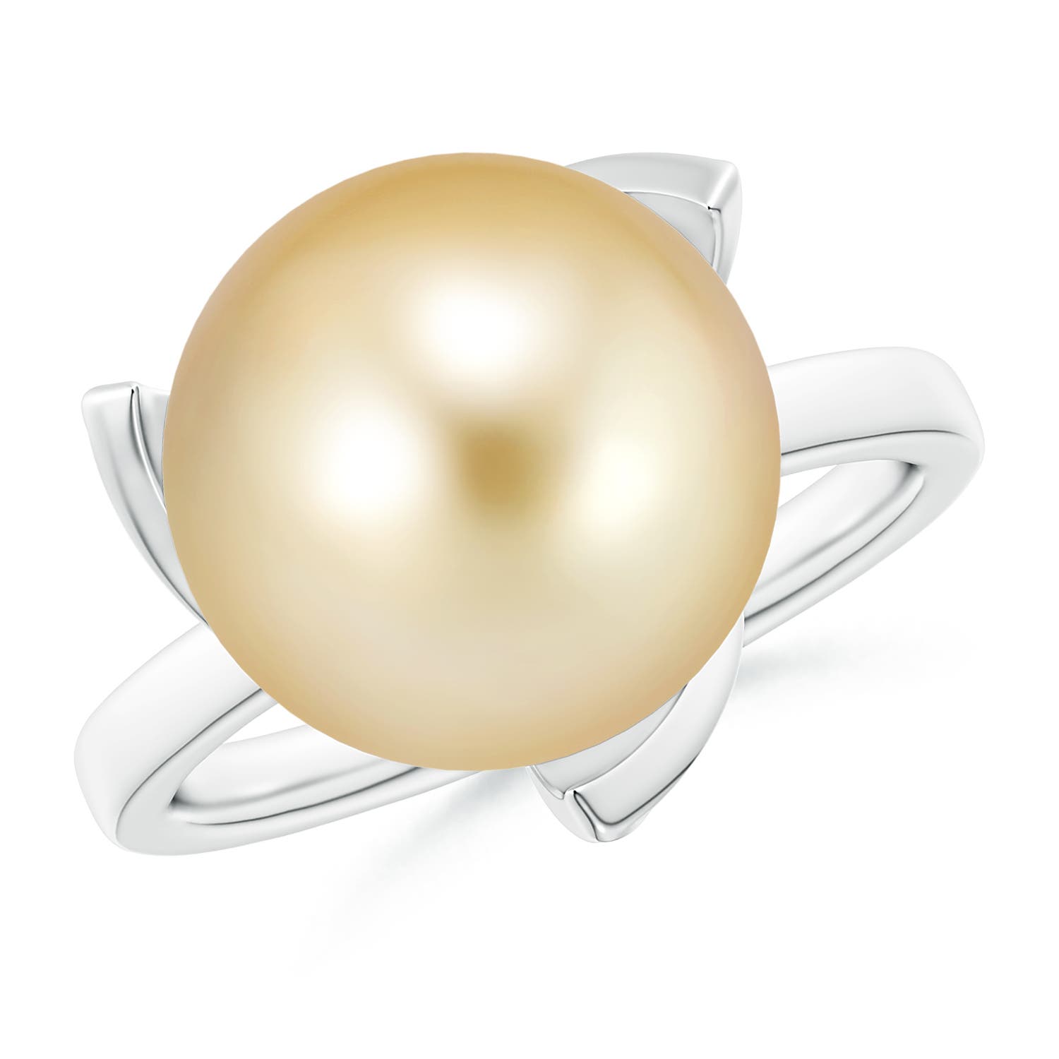 12mm AAAA Trillium Golden South Sea Pearl Solitaire Ring in White Gold