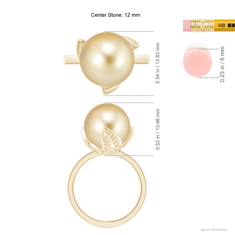 12mm AAAA Trillium Golden South Sea Pearl Solitaire Ring in Yellow Gold ruler