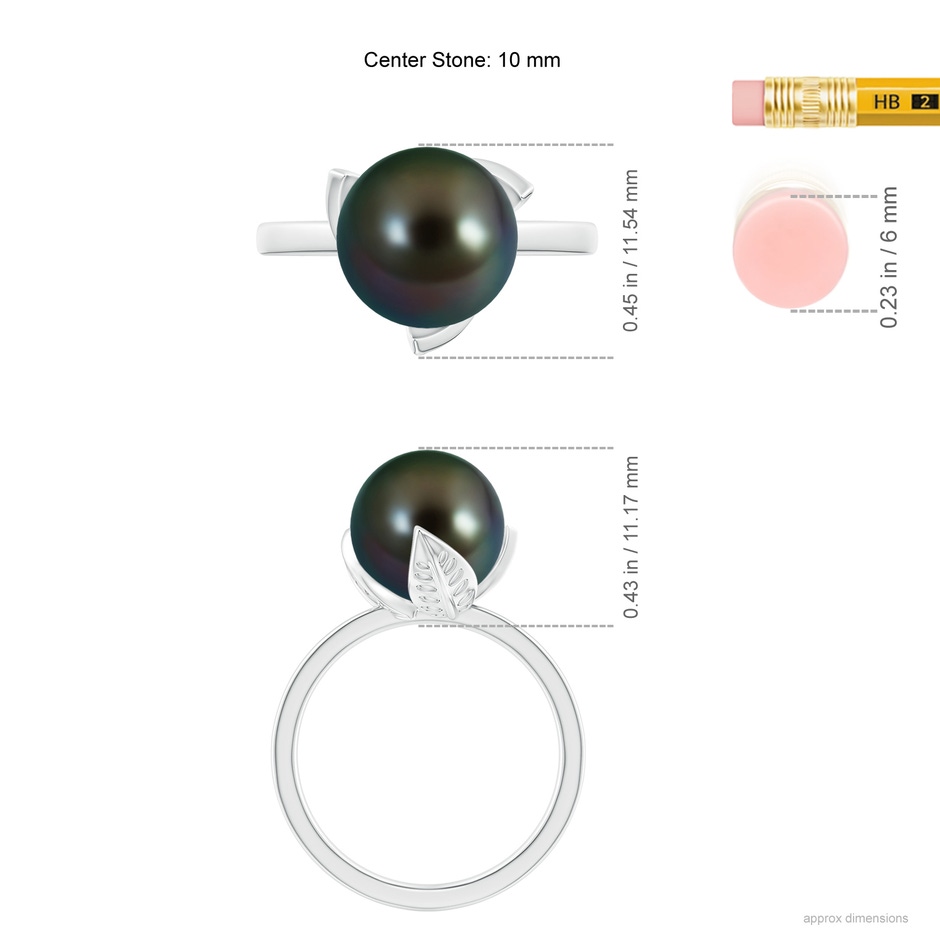 10mm AAAA Trillium Tahitian Pearl Solitaire Ring in White Gold ruler