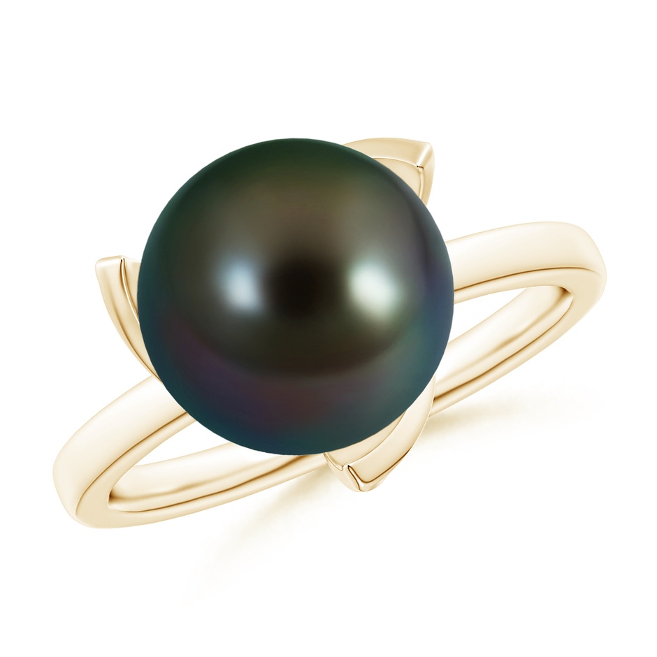 10mm AAAA Trillium Tahitian Pearl Solitaire Ring in Yellow Gold 