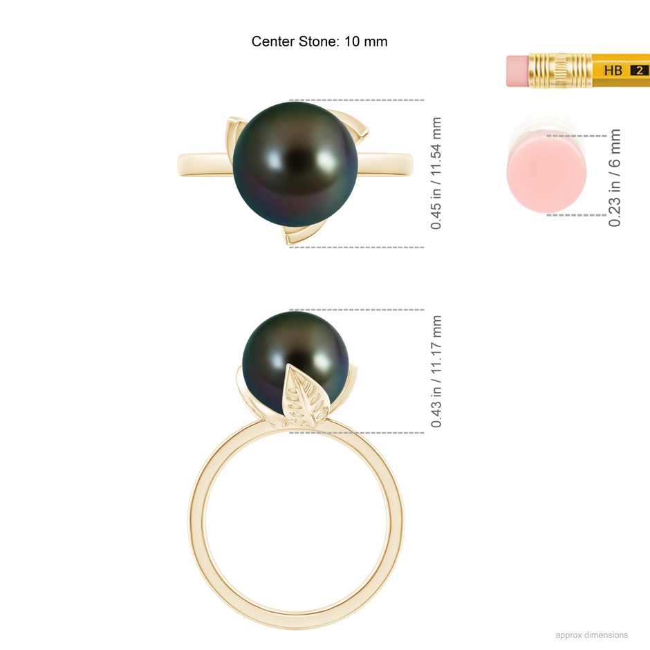 10mm AAAA Trillium Tahitian Pearl Solitaire Ring in Yellow Gold ruler