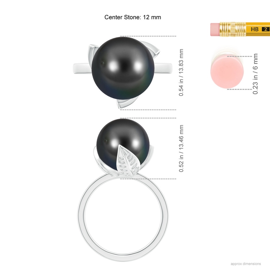12mm AA Trillium Tahitian Pearl Solitaire Ring in White Gold ruler