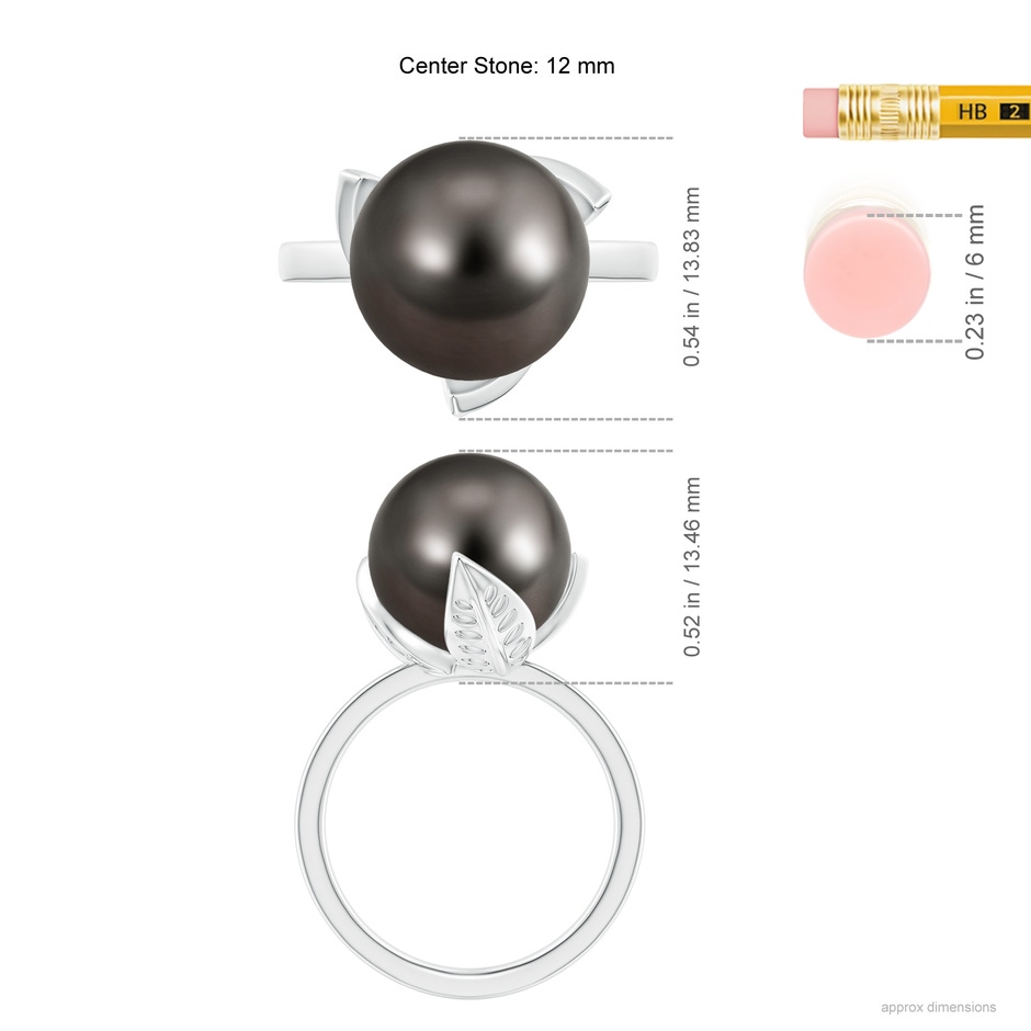 12mm AAA Trillium Tahitian Pearl Solitaire Ring in White Gold ruler