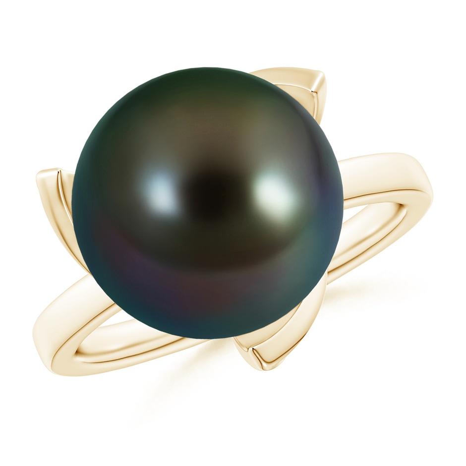 12mm AAAA Trillium Tahitian Pearl Solitaire Ring in Yellow Gold 