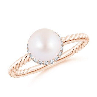 7mm AA Japanese Akoya Pearl Twisted Rope Shank Ring in Rose Gold