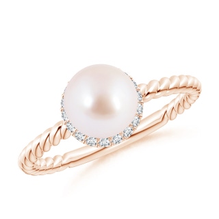 7mm AAA Japanese Akoya Pearl Twisted Rope Shank Ring in Rose Gold