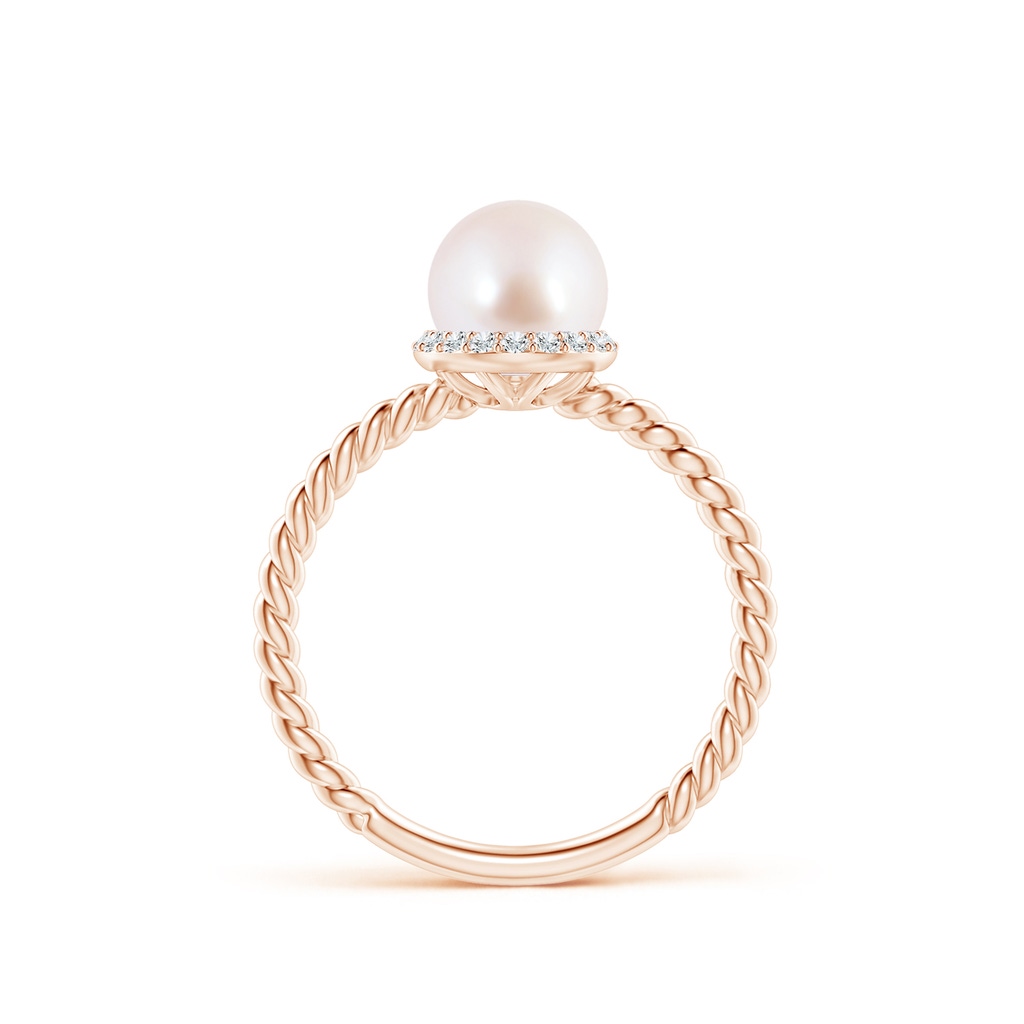 7mm AAA Japanese Akoya Pearl Twisted Rope Shank Ring in Rose Gold Side 1