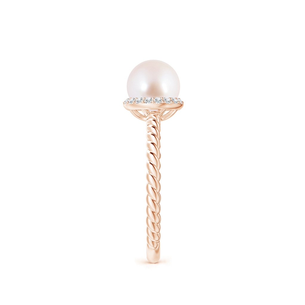 7mm AAA Japanese Akoya Pearl Twisted Rope Shank Ring in Rose Gold Side 2