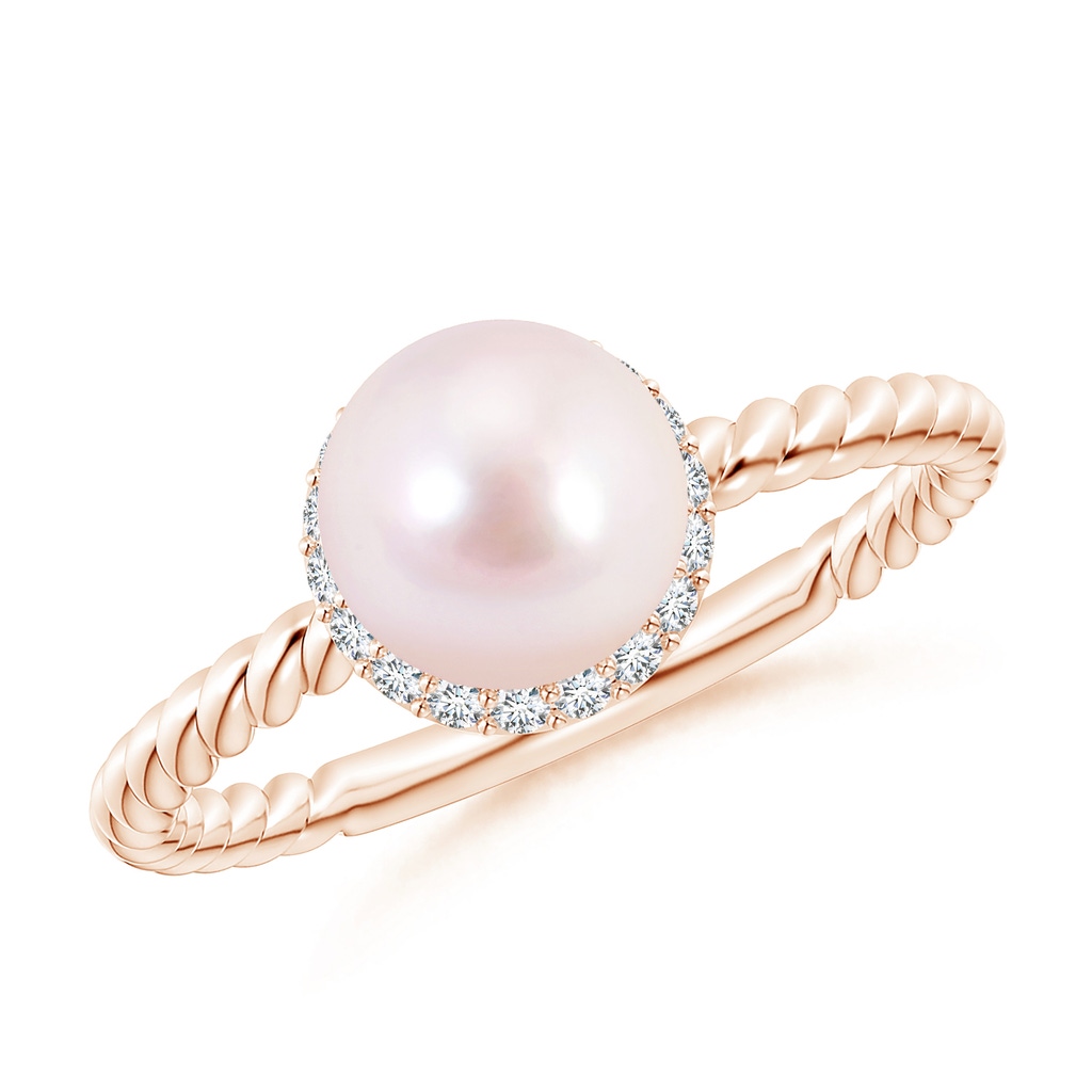 7mm AAAA Japanese Akoya Pearl Twisted Rope Shank Ring in Rose Gold
