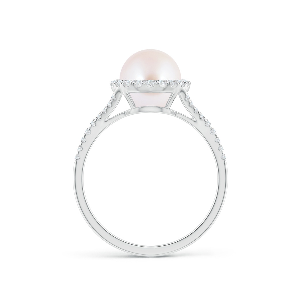 8mm AAA Japanese Akoya Pearl Split Shank Ring with Halo in White Gold Side 1