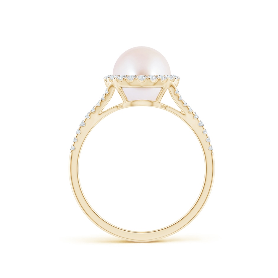 8mm AAA Japanese Akoya Pearl Split Shank Ring with Halo in Yellow Gold side 1