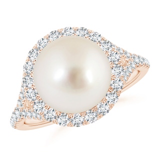 10mm AAAA South Sea Pearl Split Shank Ring with Halo in Rose Gold