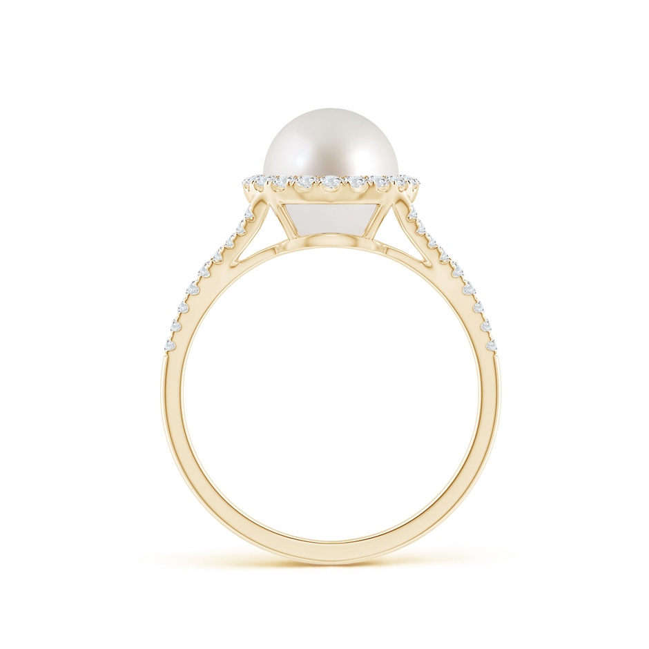 8mm AAA South Sea Pearl Split Shank Ring with Halo in Yellow Gold Side 1