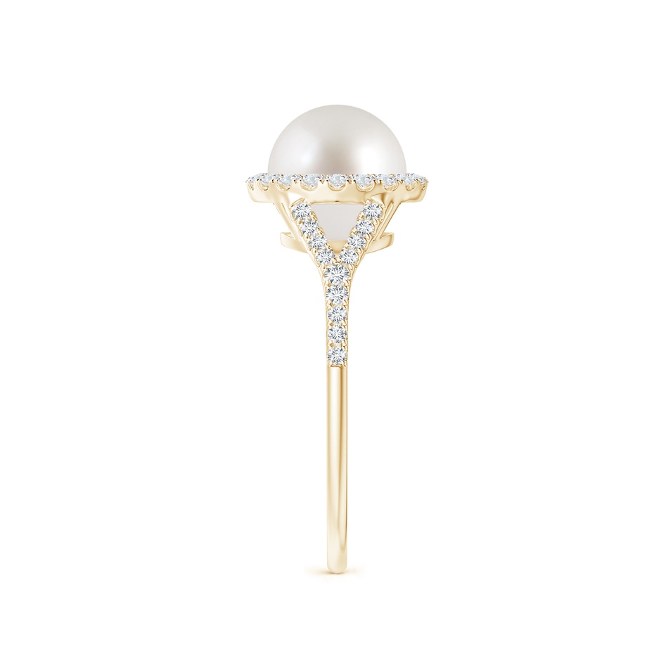 8mm AAA South Sea Pearl Split Shank Ring with Halo in Yellow Gold side 2