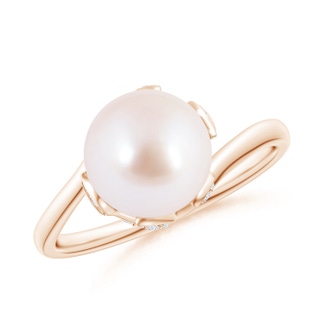 8mm AAA Japanese Akoya Pearl Olive Leaf Bypass Ring in Rose Gold