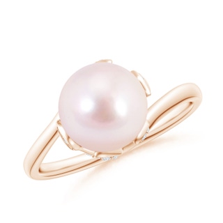 8mm AAAA Japanese Akoya Pearl Olive Leaf Bypass Ring in Rose Gold