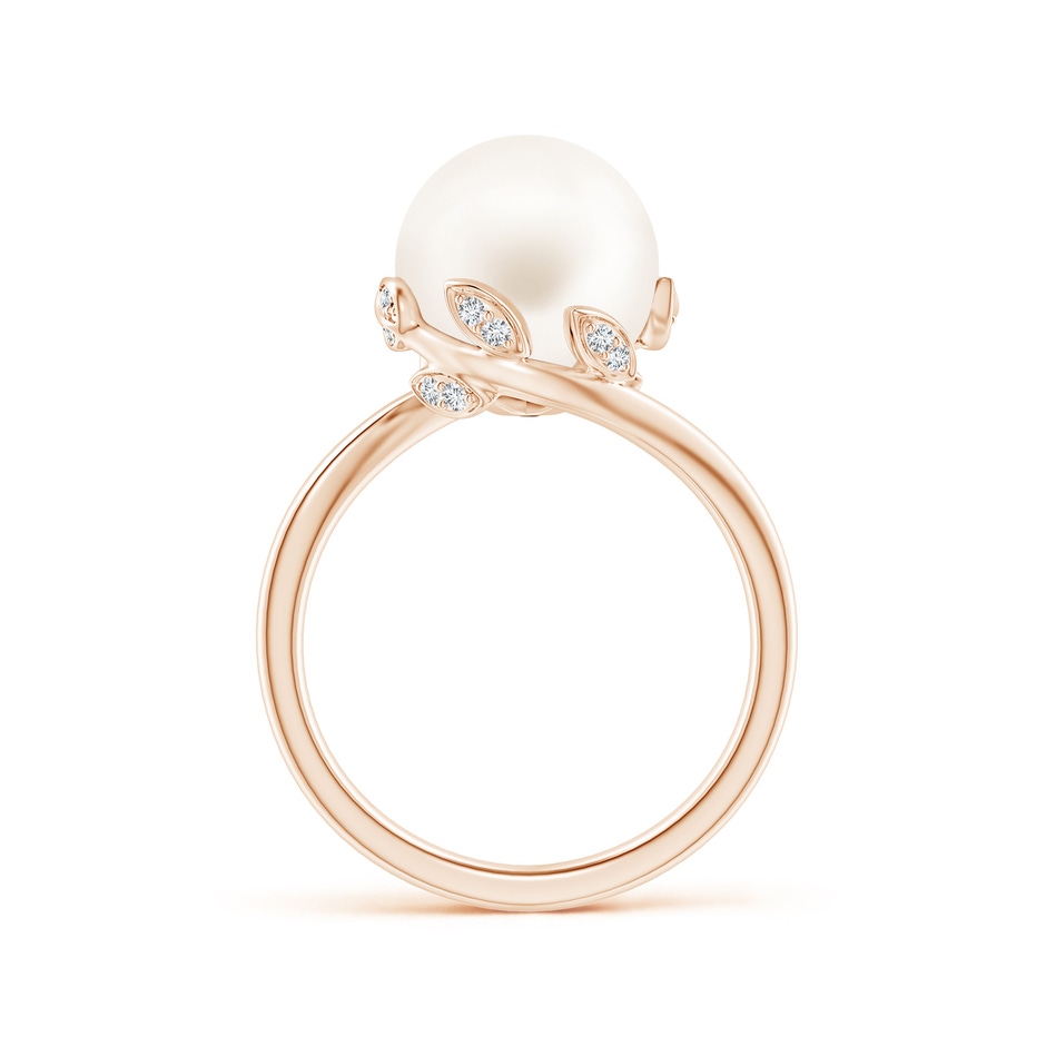 10mm AA Freshwater Pearl Olive Leaf Bypass Ring in Rose Gold side 1