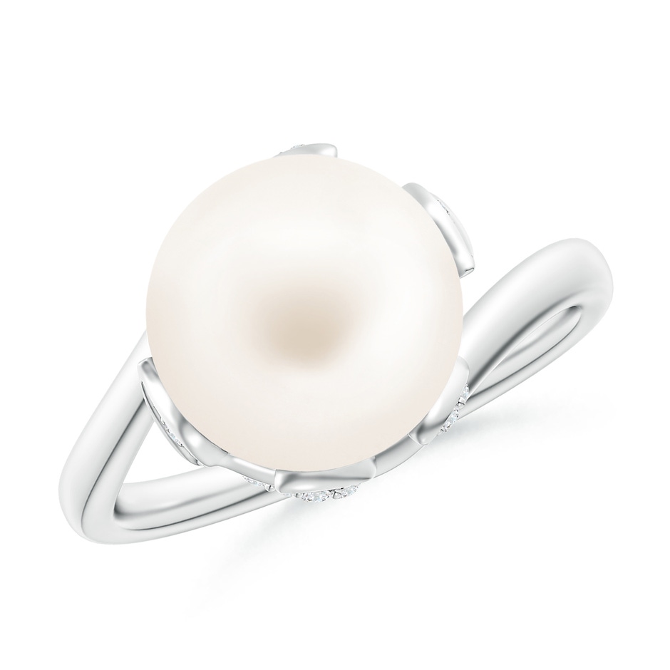 10mm AA Freshwater Pearl Olive Leaf Bypass Ring in White Gold 