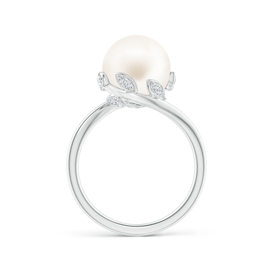 10mm AA Freshwater Pearl Olive Leaf Bypass Ring in White Gold side 1