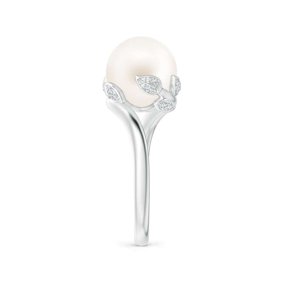 10mm AA Freshwater Pearl Olive Leaf Bypass Ring in White Gold side 2