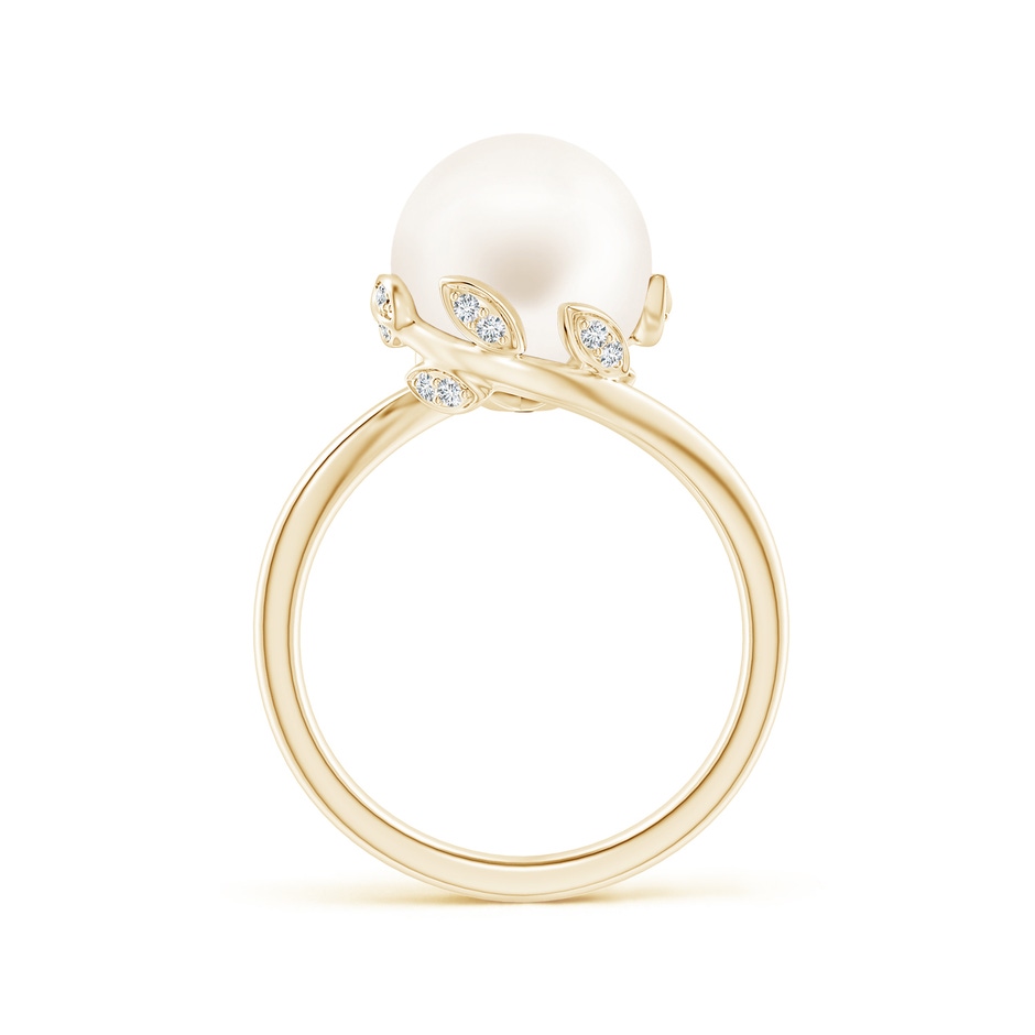 10mm AA Freshwater Pearl Olive Leaf Bypass Ring in Yellow Gold side 1