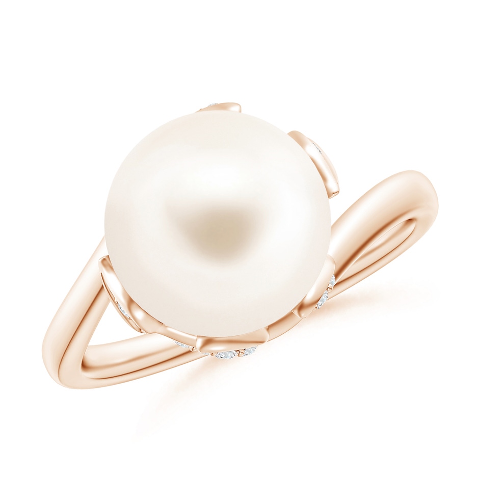 10mm AAA Freshwater Pearl Olive Leaf Bypass Ring in Rose Gold 