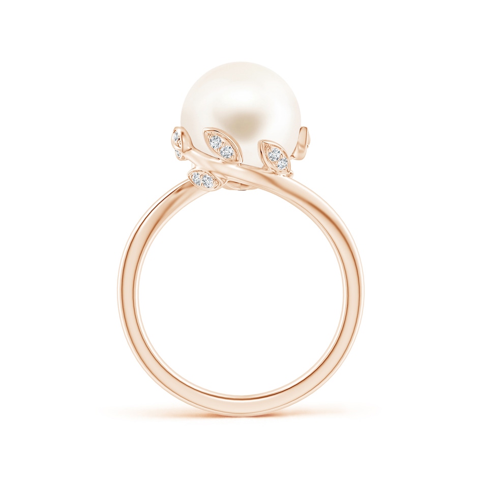 10mm AAA Freshwater Pearl Olive Leaf Bypass Ring in Rose Gold side 1
