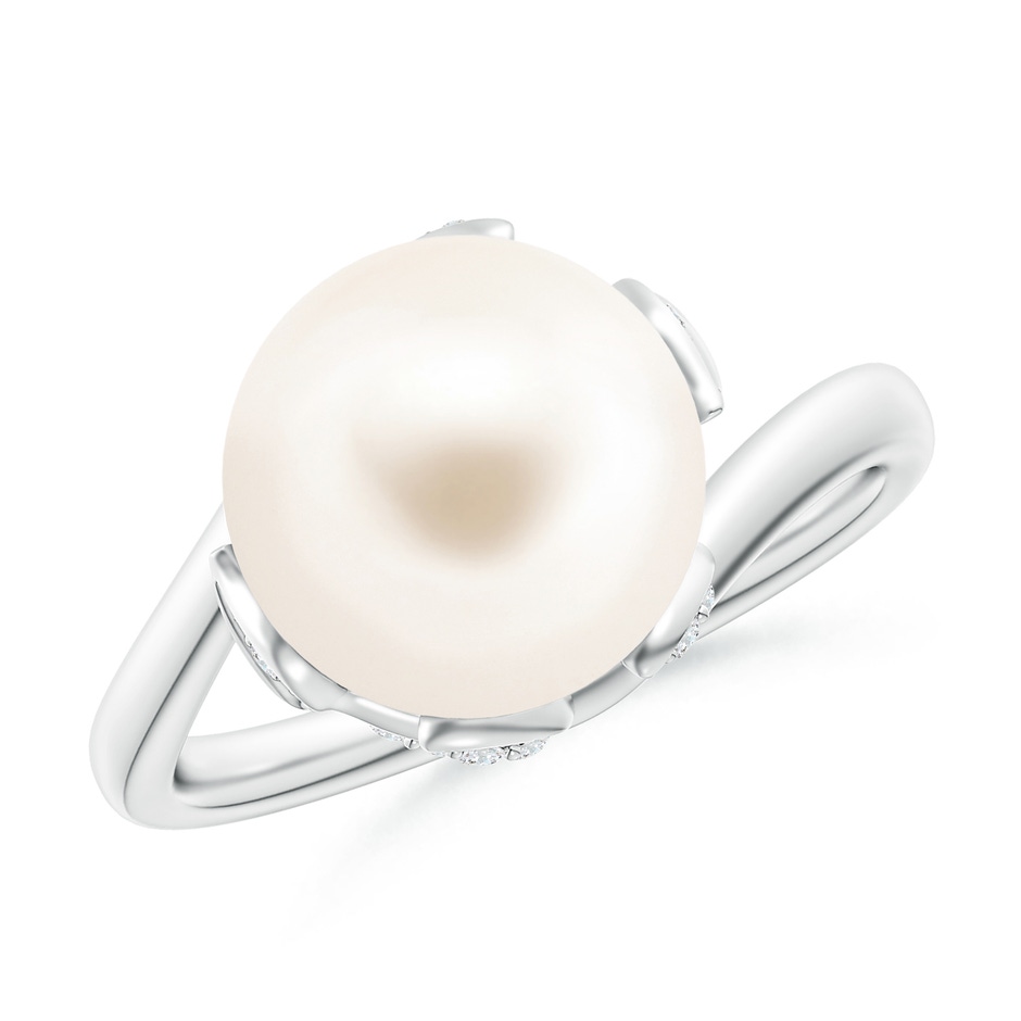 10mm AAA Freshwater Pearl Olive Leaf Bypass Ring in White Gold 