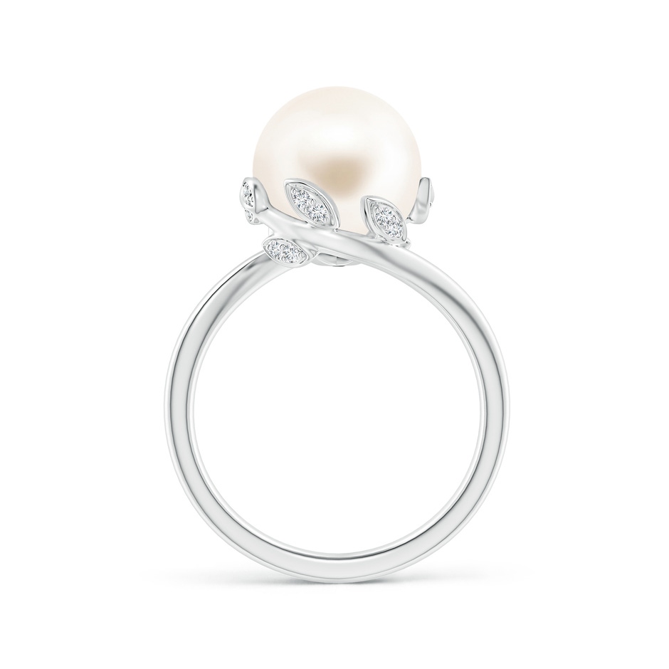 10mm AAA Freshwater Pearl Olive Leaf Bypass Ring in White Gold side 1