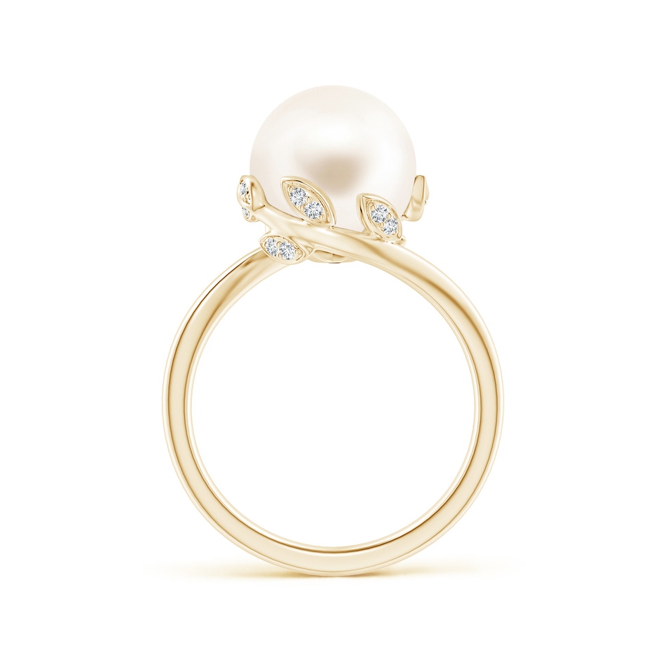 10mm AAA Freshwater Pearl Olive Leaf Bypass Ring in Yellow Gold side 1