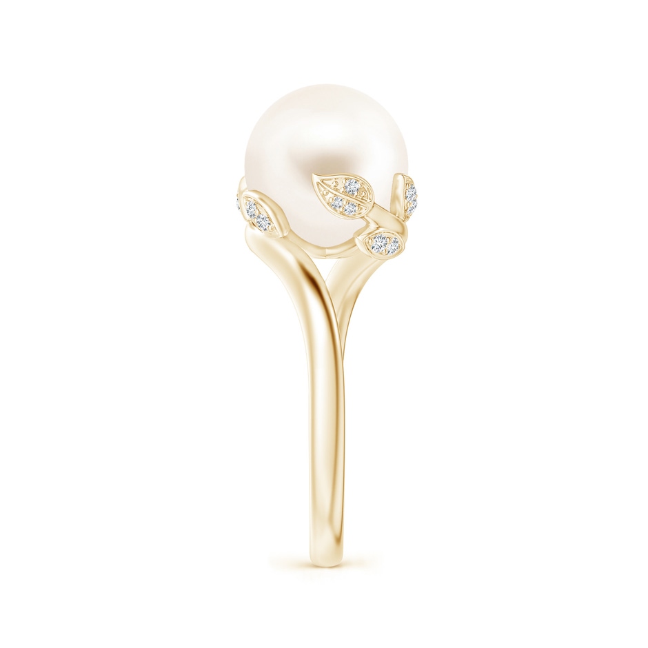 10mm AAA Freshwater Pearl Olive Leaf Bypass Ring in Yellow Gold side 2