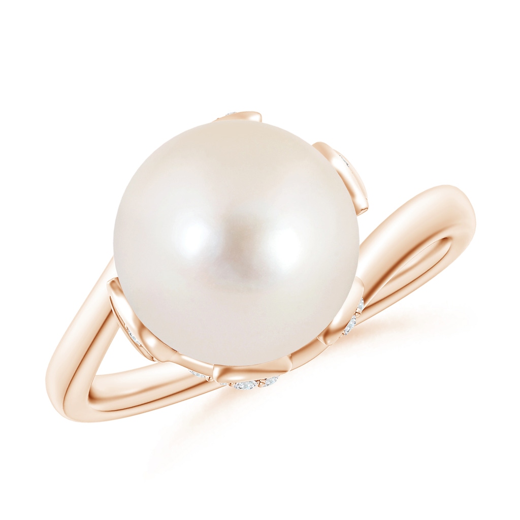 10mm AAAA Freshwater Pearl Olive Leaf Bypass Ring in Rose Gold