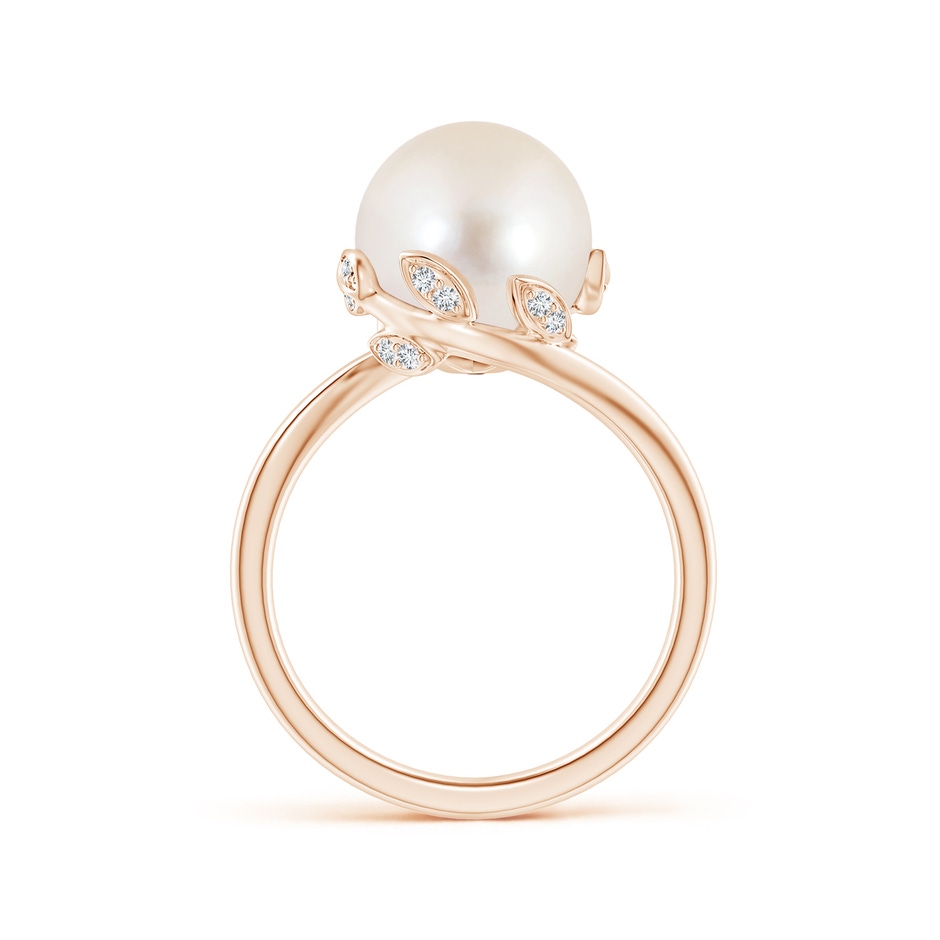10mm AAAA Freshwater Pearl Olive Leaf Bypass Ring in Rose Gold side 1