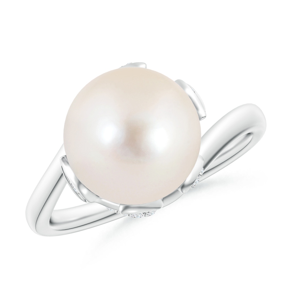 10mm AAAA Freshwater Pearl Olive Leaf Bypass Ring in White Gold