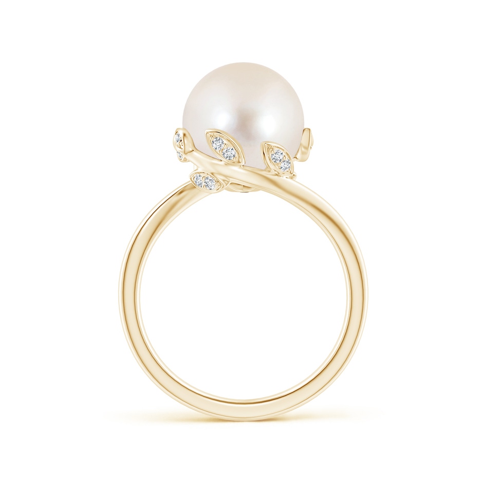 10mm AAAA Freshwater Pearl Olive Leaf Bypass Ring in Yellow Gold side 1