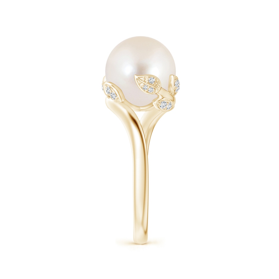 10mm AAAA Freshwater Pearl Olive Leaf Bypass Ring in Yellow Gold side 2
