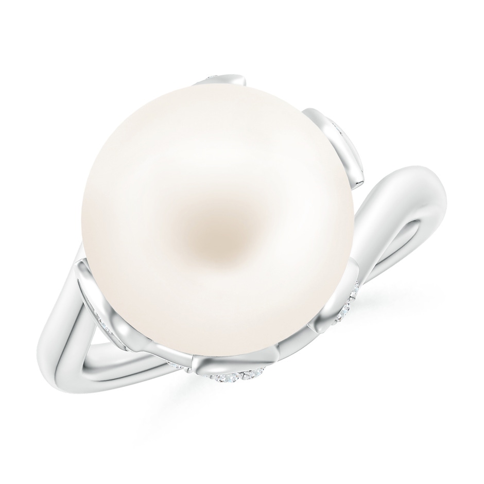 12mm AA Freshwater Pearl Olive Leaf Bypass Ring in White Gold 
