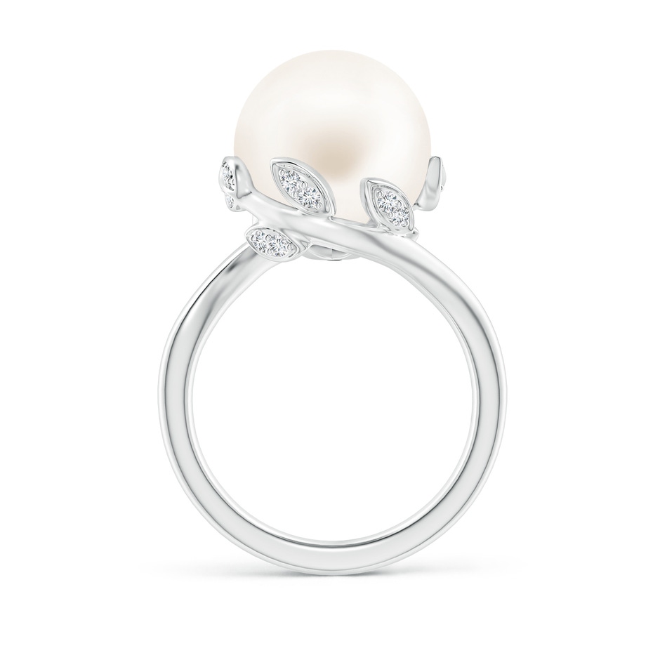 12mm AA Freshwater Pearl Olive Leaf Bypass Ring in White Gold side 1